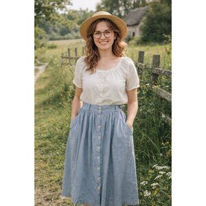 80s Vintage Skirt Women Large L farmhouse maiden chambray cottage core cotton